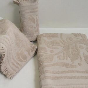 Handtuch-Badetuch Beige Mit Fransen 100% Baumwolle