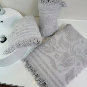 Handtuch-Badetuch Hell Grau Mit Fransen 100% Baumwolle