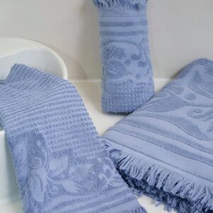 Handtuch-Badetuch Blau Mit Fransen 100% Baumwolle