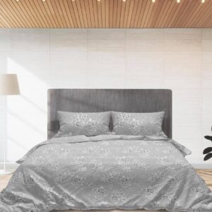 Spannbetttuch 100% Baumwolle Grau Blumen Druckstoff