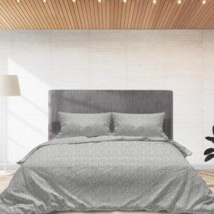 Spannbetttuch 100% Baumwoll grau mit weißen Blumen