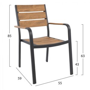 Gartenstuhl aluminiun grau mit Holz 55x56x85cm