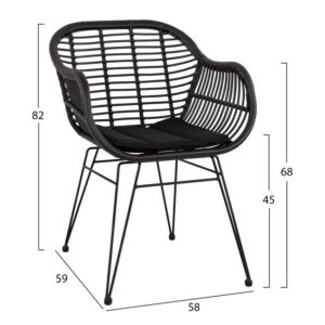 Gartenstuhl Alegra aluminium mit Kissen schwarz wicker