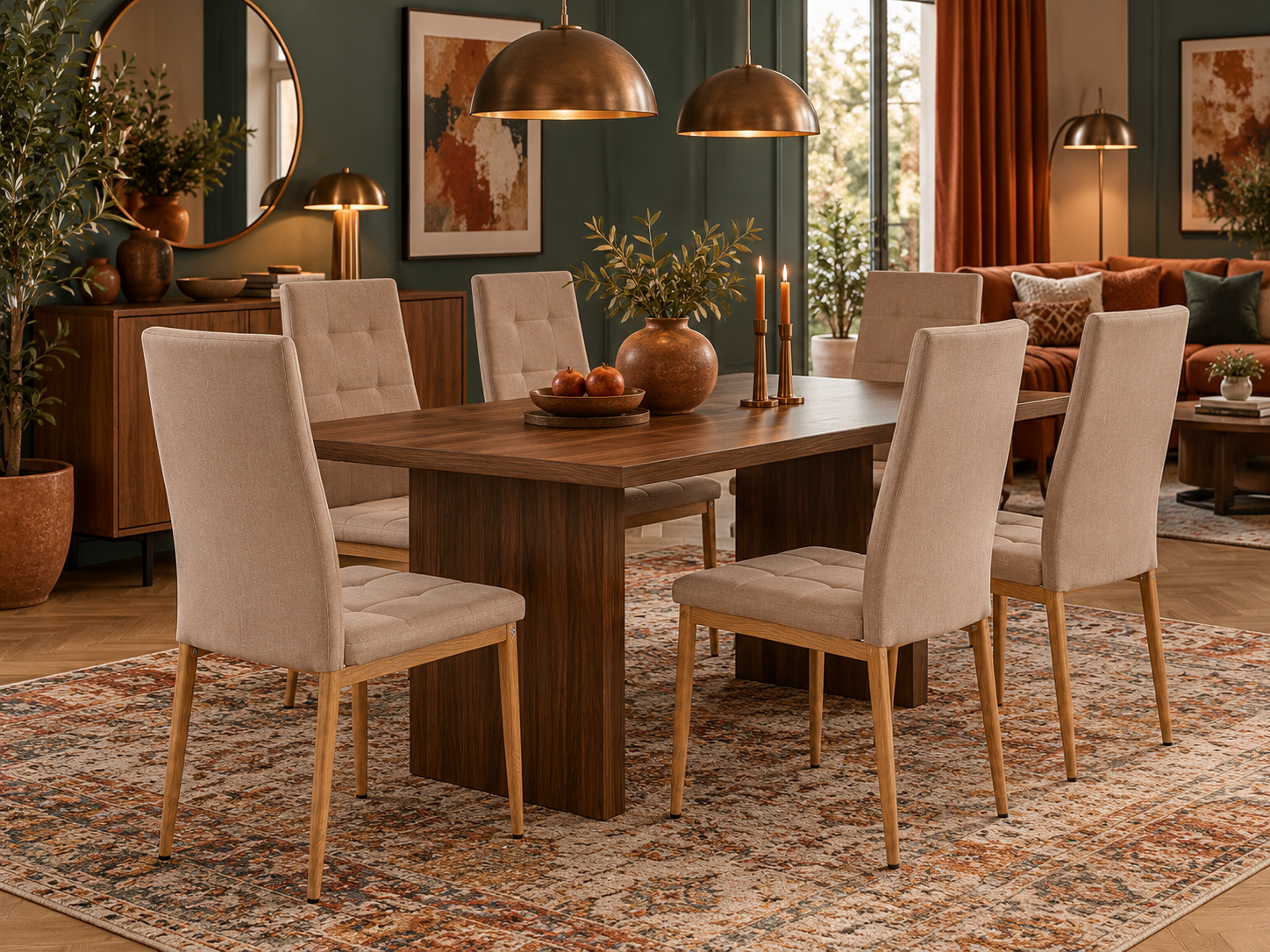 Elegantes Esszimmer in warmen Erdtönen